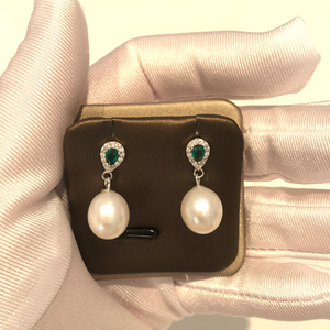 Green Stone Finest Tear Drop Pearl Earrings