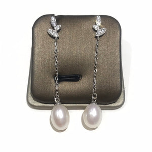 Leaves Tear Drop Pearl Earrings