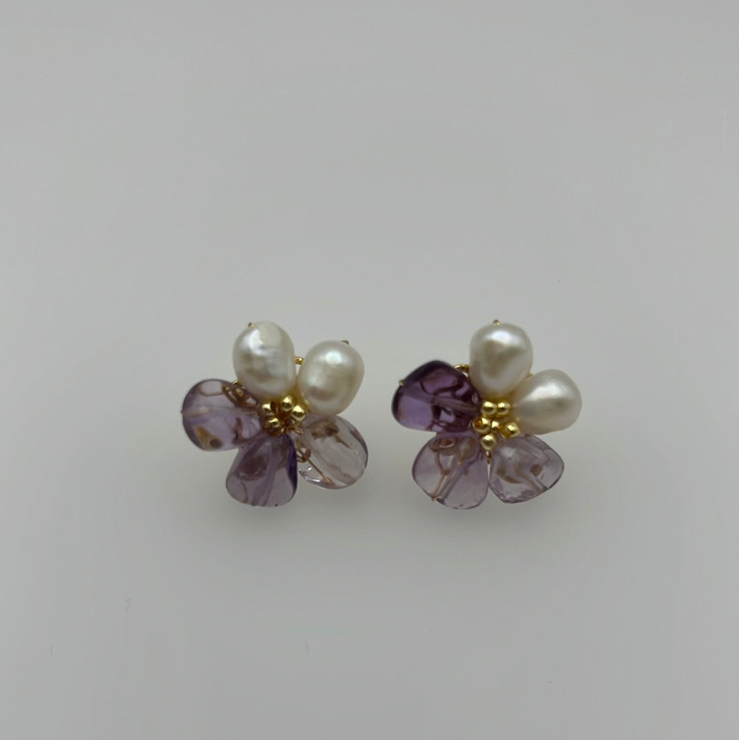 Flower Studs With Purple Amethyst